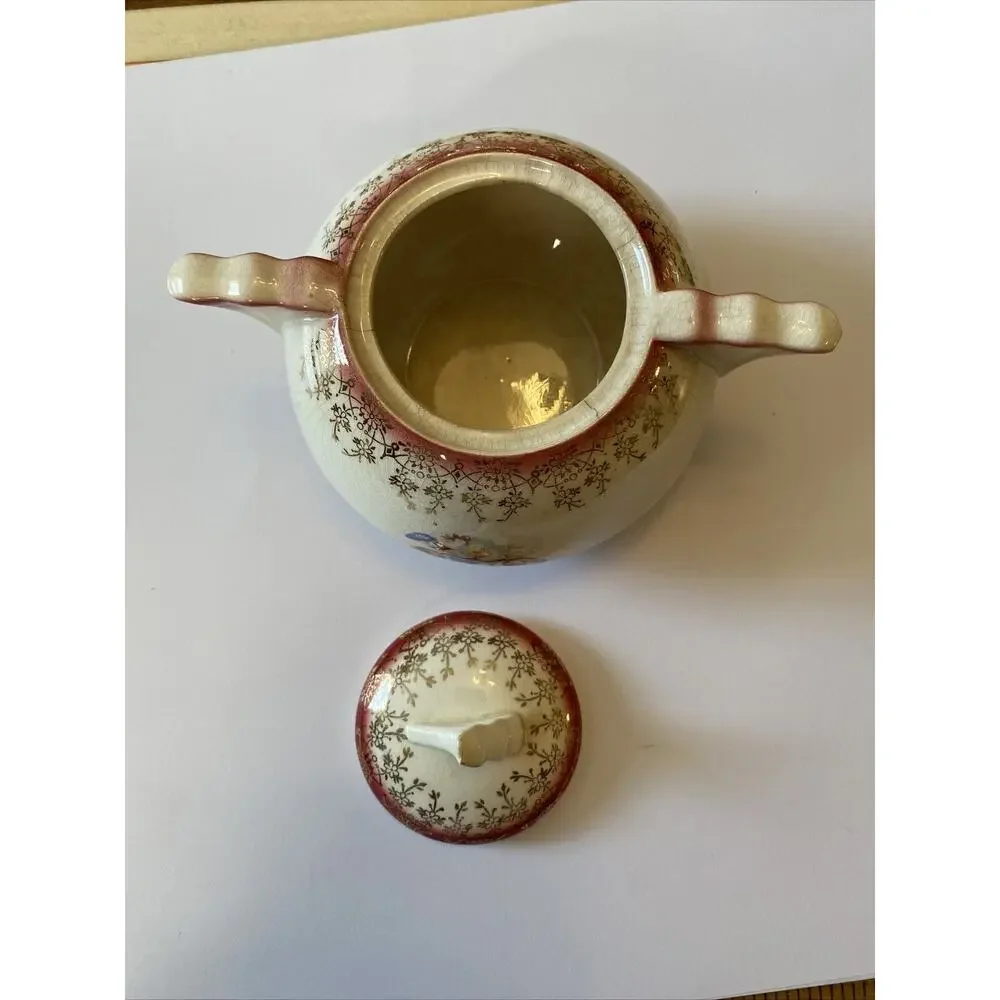 VINTAGE French Saxon China Gold Lace Floral Union Made Creamer Sugar Bowl Set
